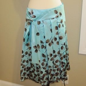 Aqua Blue and Brown Pleated Front Skirt